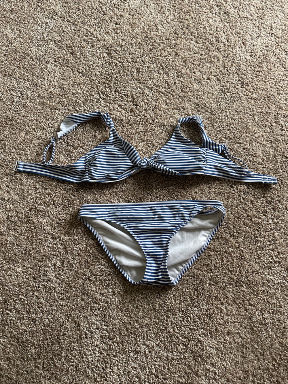 Kona Sol Blue and White Striped Bikini Set